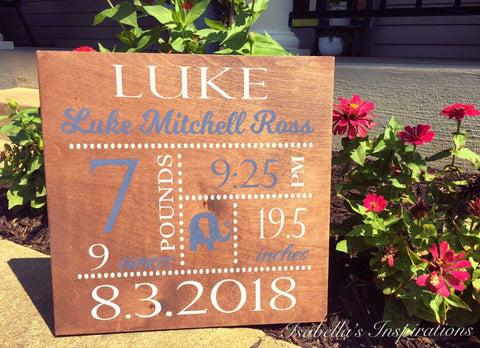 Personalized Baby Sign -- Customized for Boy or Girl -- 16"x16" Wooden Sign