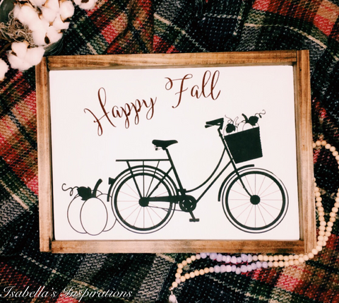 Happy Fall with Bicycle -- 12"x18" Wooden Sign
