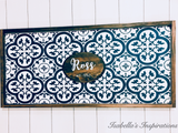 Personalized Coastal Blue Morocann Tile -- 16"x36" Wooden Sign